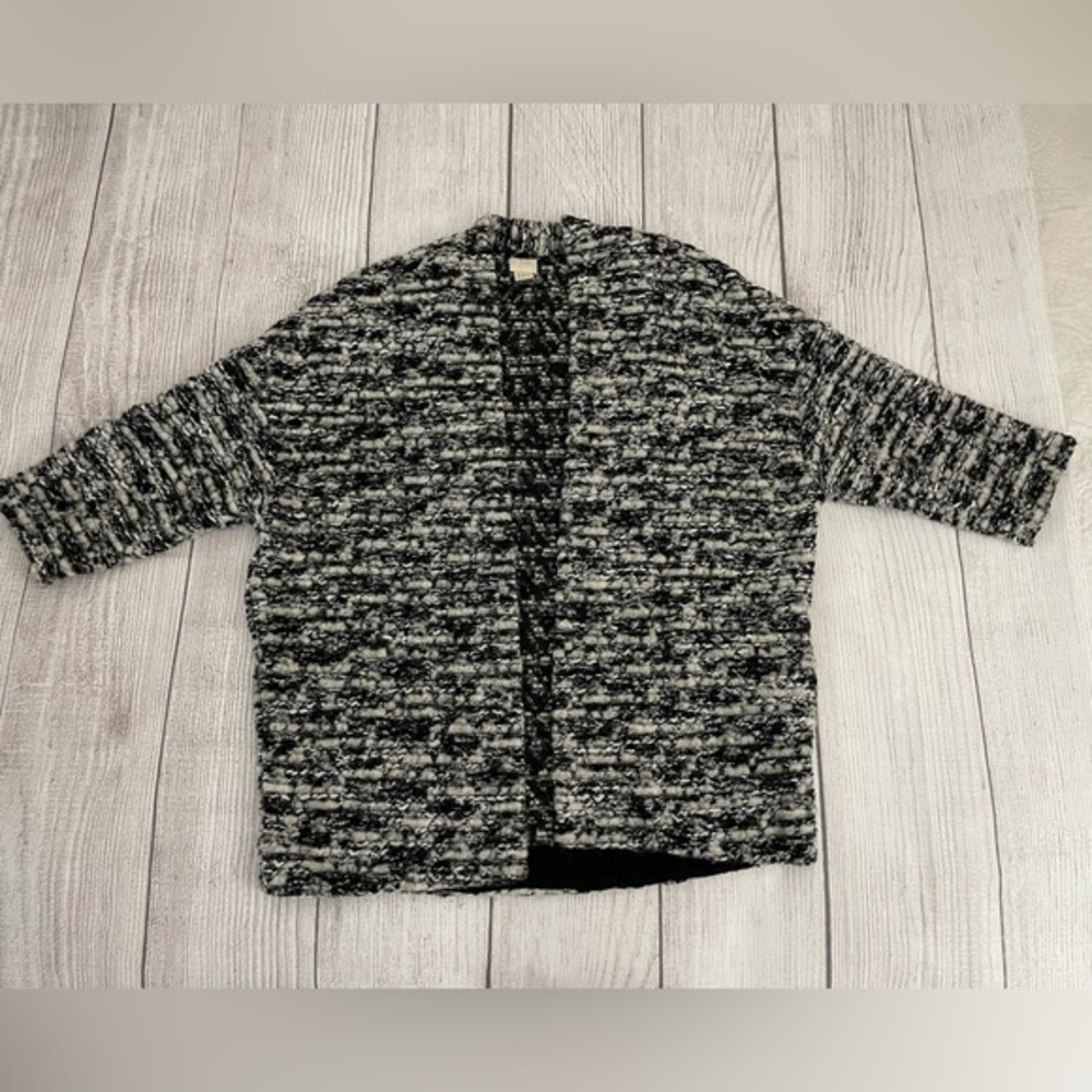 H&M Women’s Cardigan Open Front Black & White Wool Blend Nubby Sweater Size Med - Picture 11 of 11